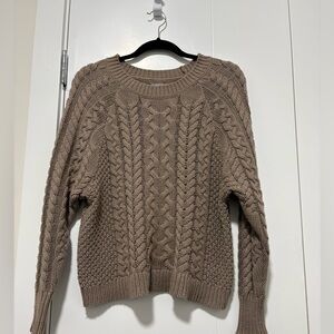 aerie Taupe-Brown Cable Knit Sweater